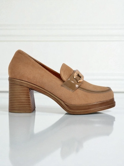 Women's Loafers Perseida – light brown suede block heel elegant