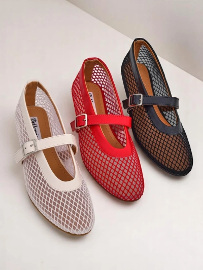 Royalfashion women’s openwork ballet flats with strap Naommi