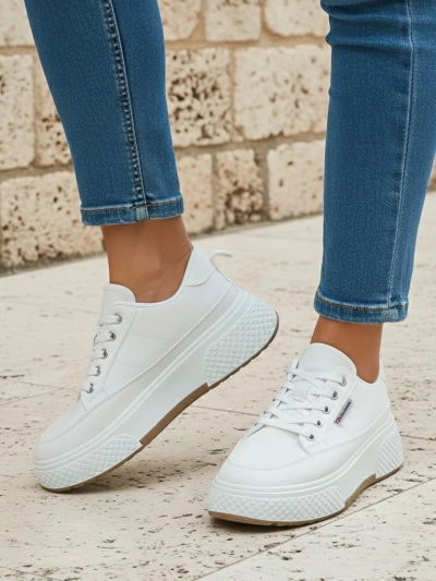 Calypso white fabric platform sneakers for women for spring and summer