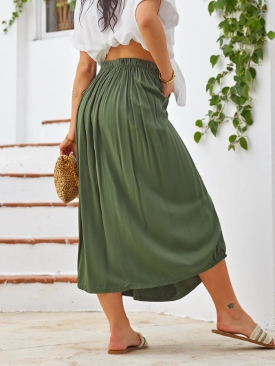 Royalfashion Women's Viscose Midi Skirt, Summer and Flowy with Two Pockets