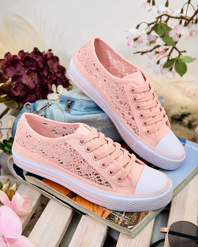 Kalipso Pink Women's Fabric Sneakers – Openwork Flat Sneakers