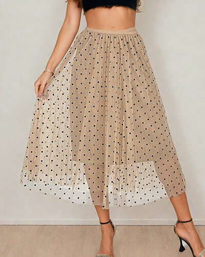 Royalfashion Women's double-layered polka dot midi skirt
