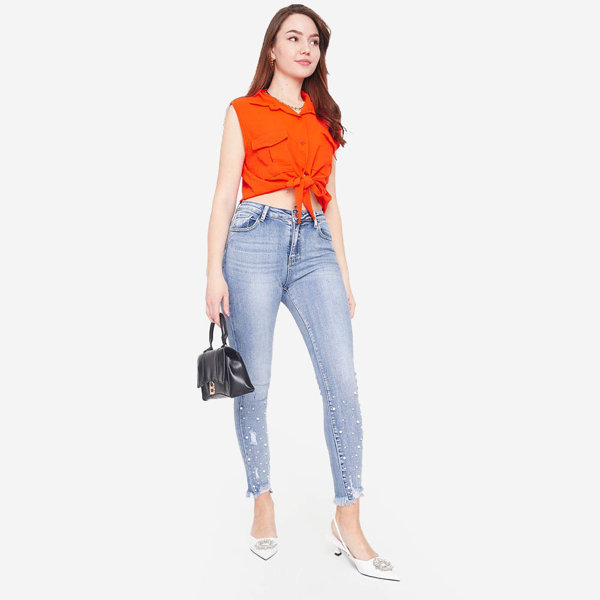 Orange crop top blouse fastened with buttons - Clothing