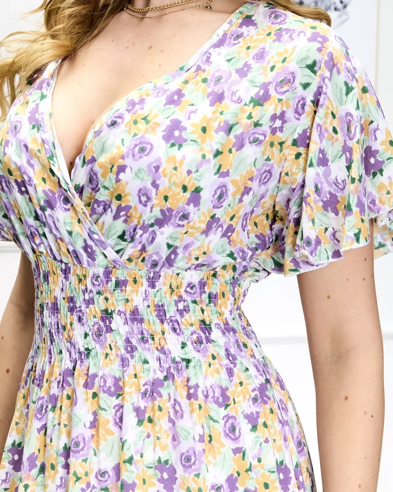 Lillakas-roheline naiste lilleline midi-kleit - Kingad