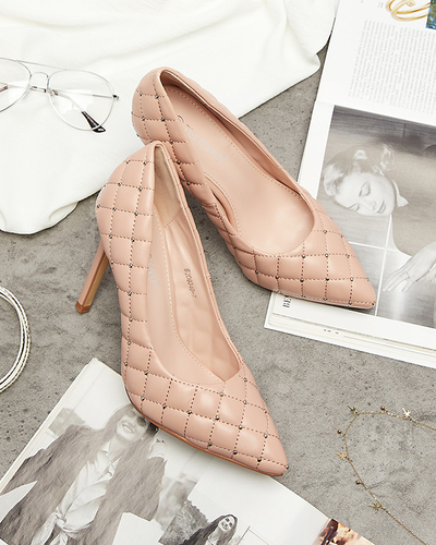 Women's quilted stiletto heels with a pointed toe in nude Mawelo- Footwear