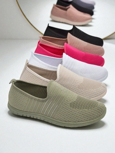 Hypatia Verde Women's Fabric Slip-On Moccasins with Flat Sole