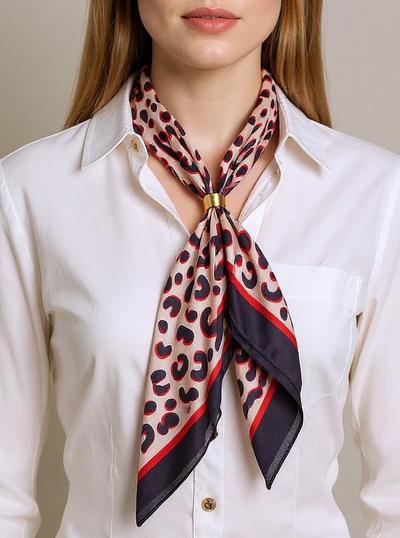 Apollonia - women's polyester scarf with leopard pattern, beige and black