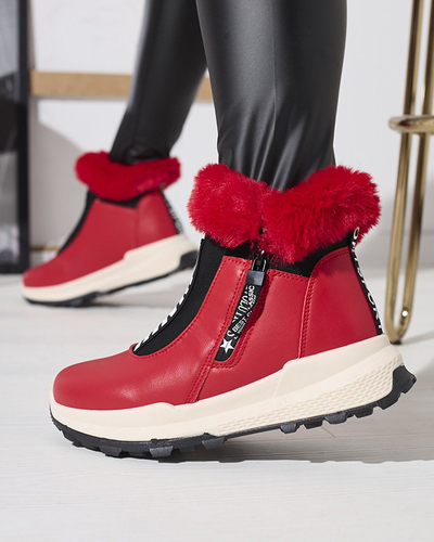 Red women's insulated boots with fur Scherr- Footwear