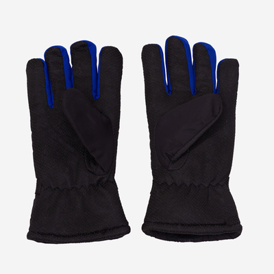 Mustad meeste isoleeritud kindad kirjadega ja koobalti värvi sisestustega - Aksessuaarid