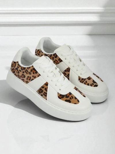 Women's Sneakers Calista Leopardia – White Eco Leather Fabric Spring 4cm