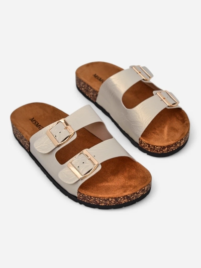 Ariadne Eco women's gold sandals with a flat sole for summer