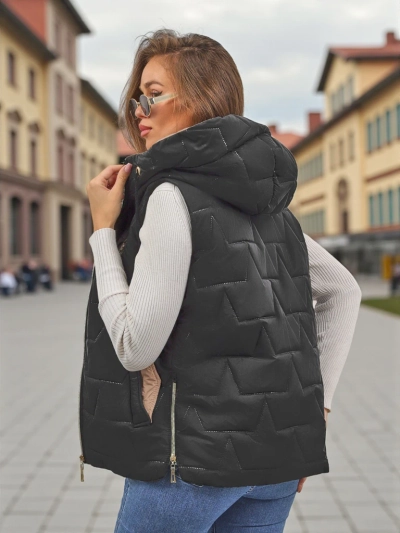 Quilted Women's Vest with Hood Ash Crown