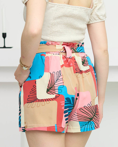 Розовые женские тканевые шорты с узором - Одежда