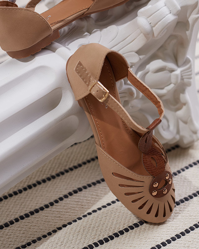 Бежевые женские ажурные балетки с вырезами по бокам Erraf-Footwear