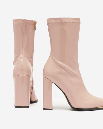 Light pink women's lacquered boots on the Rekila post - Footwear