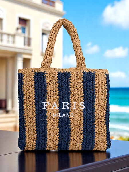 Royal Fashion Large Women's Straw Tote Bag with Stripes