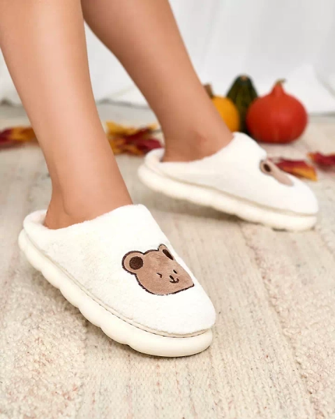 Royalfashion White women's fur slippers with teddy bear Hettres