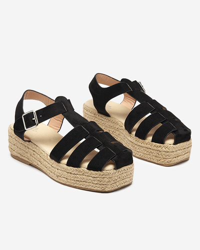Black eco-suede women's sandals on the Keniso platform - Footwear