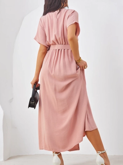 Женское миди-платье Royalfashion с короткими рукавами, V-образным вырезом и разрезом посередине