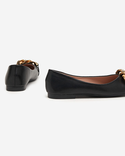 Black women's eco-leather ballerinas with golden gassi decoration - shoes