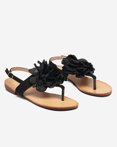Women's black sandals with a flower Nerikala - Footwear
