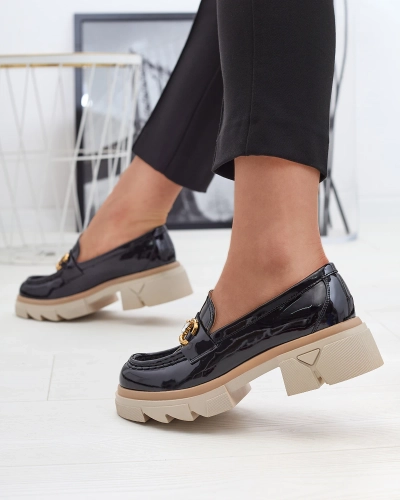 Lacquered black women's moccasins with crystals Inriw - Footwear