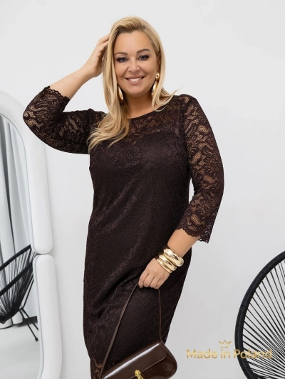 Women's Lace Midi Dress with 3/4 Sleeves Elegant Star