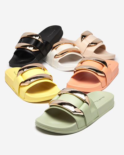 Naiste valged kuldse Serina ornamentiga sussid - Jalatsid