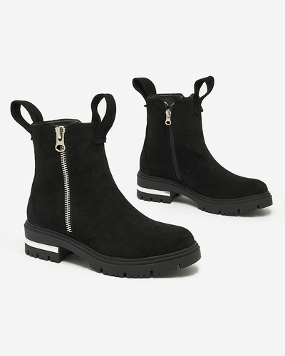 Royalfashion Black eco-suede boots with strap and zippers Redmisala