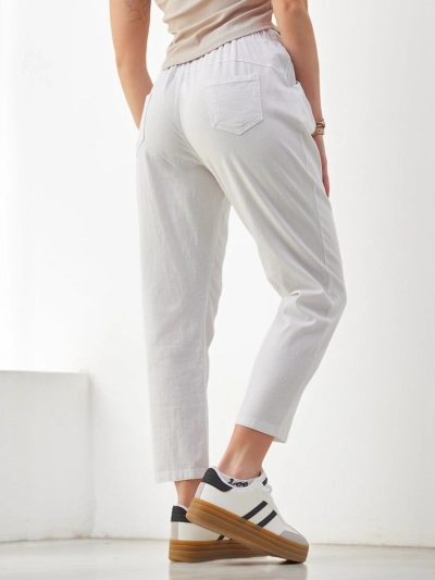 Royalfashion Cotton straight women's pants with a tie at the waist