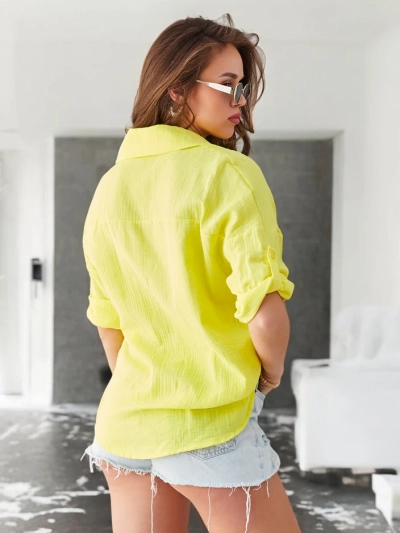 Royalfashion Puuvillane naiste särk, millel on reljeefne muster ja V-kaelus 3/4 varrukatega