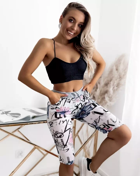 Valged ja sinised 3/4 naiste lühikesed püksid trükiga PLUS SIZE - Riietus