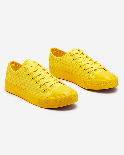 Yellow women's sneakers with embossing Aklina - Footwear