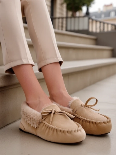 Кожаные мокасины Royalfashion для женщин с мехом Ahtikes