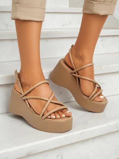 Royalfashion Women's Wedge Sandals Skyline Straps