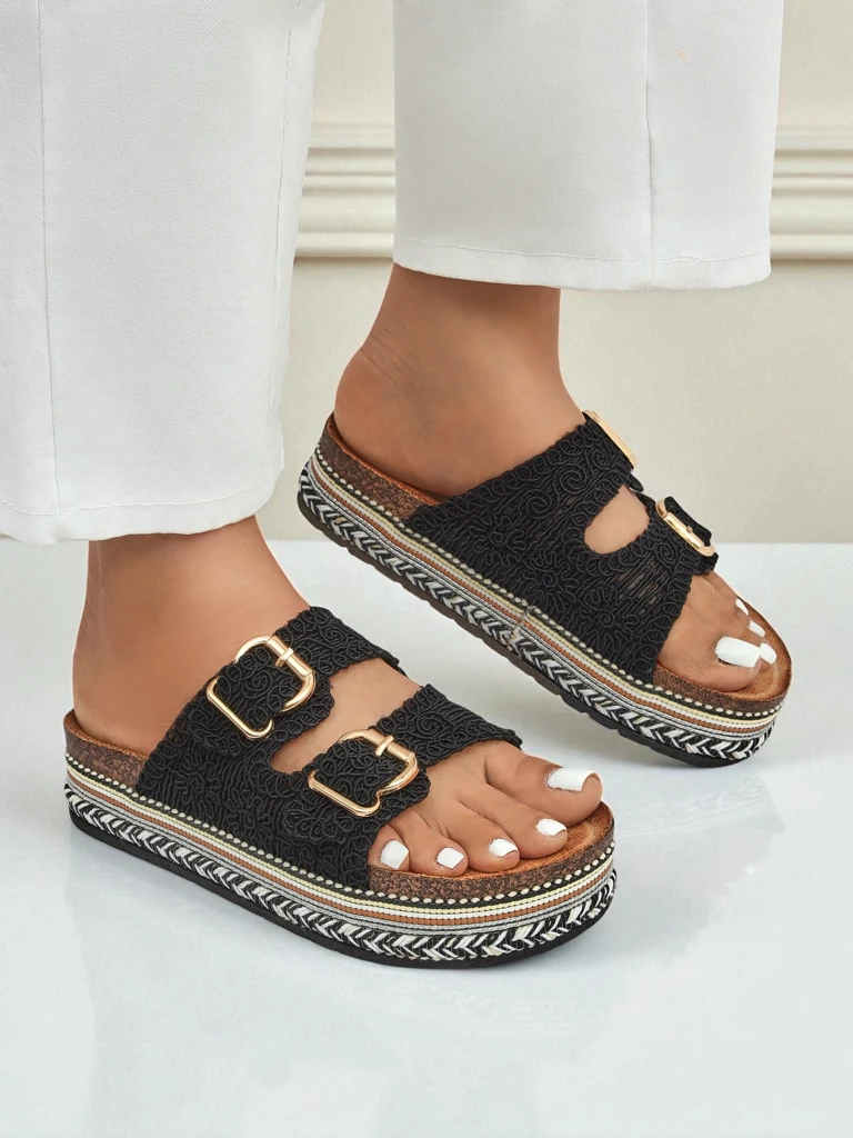 Royalfashion Женские сандалии на платформе с пряжками CorkStyle