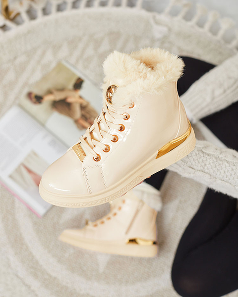 Royalfashion Beige lacquered women's insulated Sylnina boots