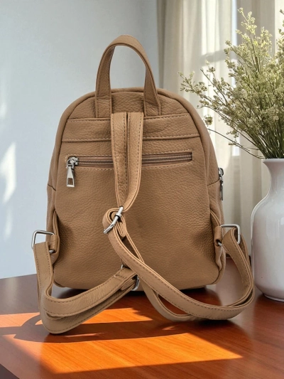 Braided Women's Backpack Królewska Moda Livia beige eco leather 25x25cm
