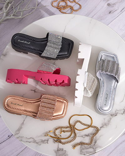Gold women's slippers with cubic zirconia Emkoy - Footwear