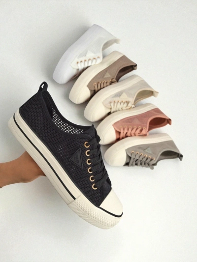 Melania Nero – women's mesh fabric sneakers on a 3cm flat sole