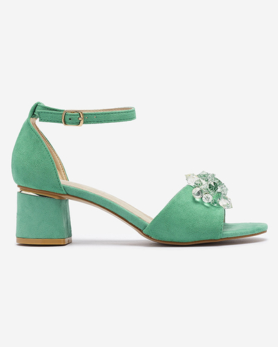 Зеленые женские сандалии на заднике с декоративными кристаллами Cerosso- Footwear