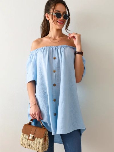 Royalfashion Женская хлопковая блузка в испанском стиле с декоративными пуговицами