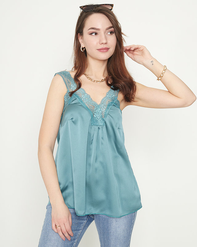 Naiste tumerohelise pitsrihmadega t-särk - Riietus