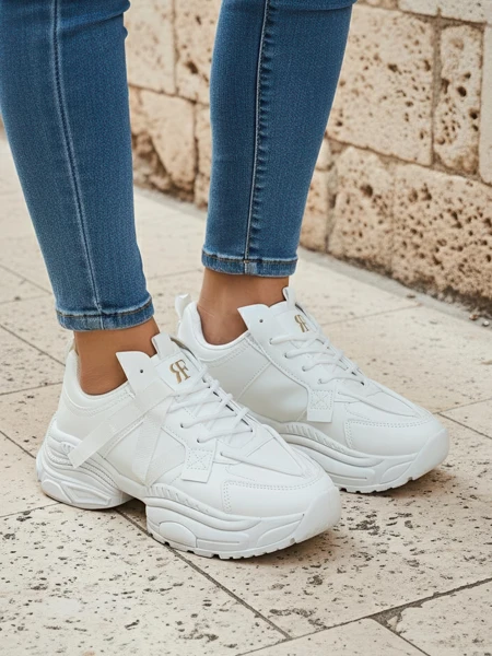 Women's white Arete eco-leather sneakers, flat heel, spring collection