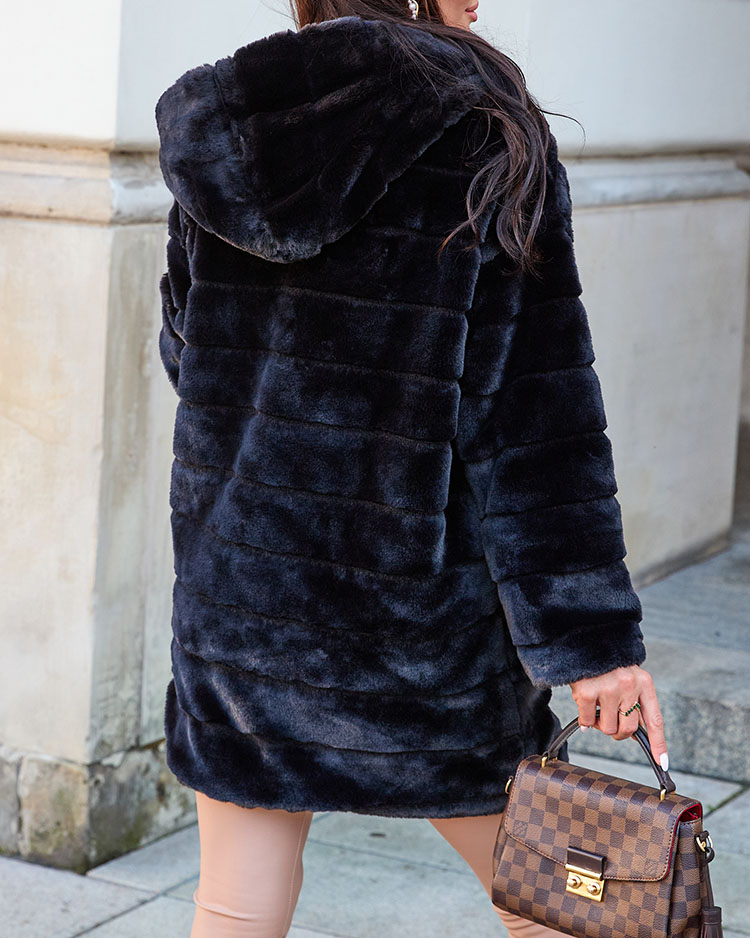 Royalfashion Black fur women's coat