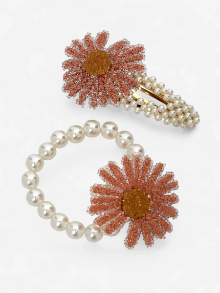 Royalfashion Juukseklambrite ja -kummide komplekt lille ja pärliga Flora Perla