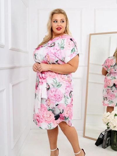 Royalfashion Women's knee-length dress with short sleeves and rose tie