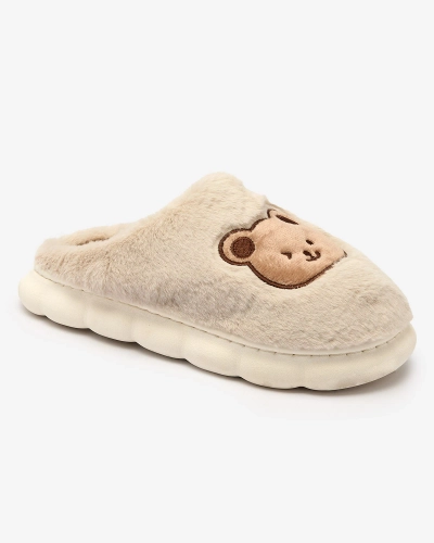 Royalfashion Light gray women's fur slippers with teddy bear Hettres