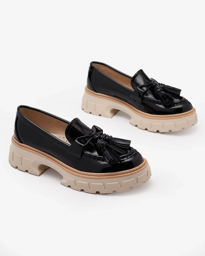 Черные лакированные женские мокасины с кисточками Kaipo- Footwear