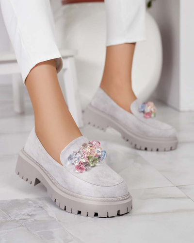 Helehallid naiste mokasiinid värviliste helmedega Hetika - Jalatsid